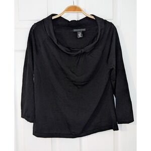 Apostrophe Cowl Neck Top Knit 3/4 Sleeve Black Blouse Stretch Career‎ Large